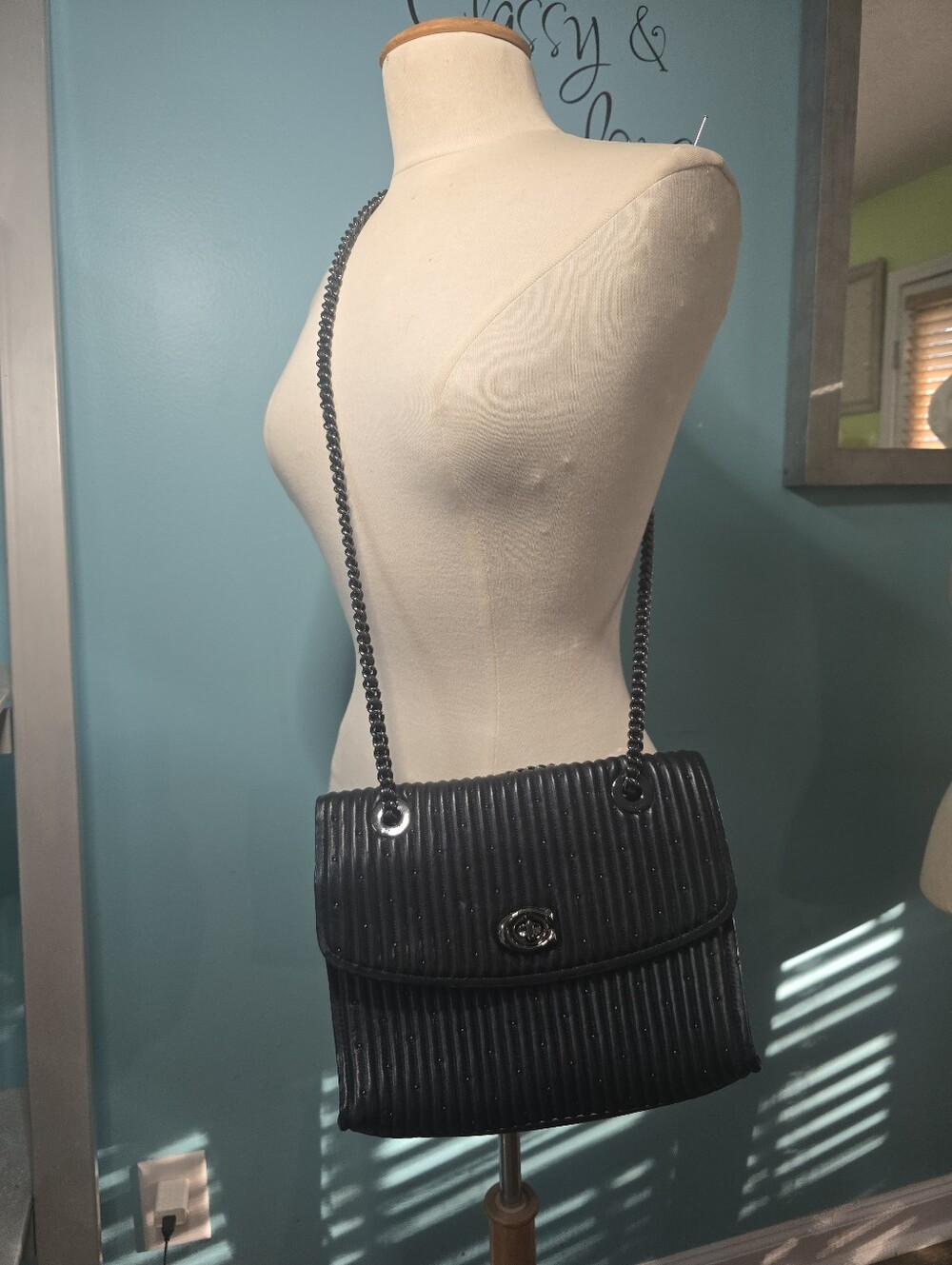 Black Coach Quilted Parker with Rivets - Chain-Handle Shoulder Bag - Picture 7 of 8